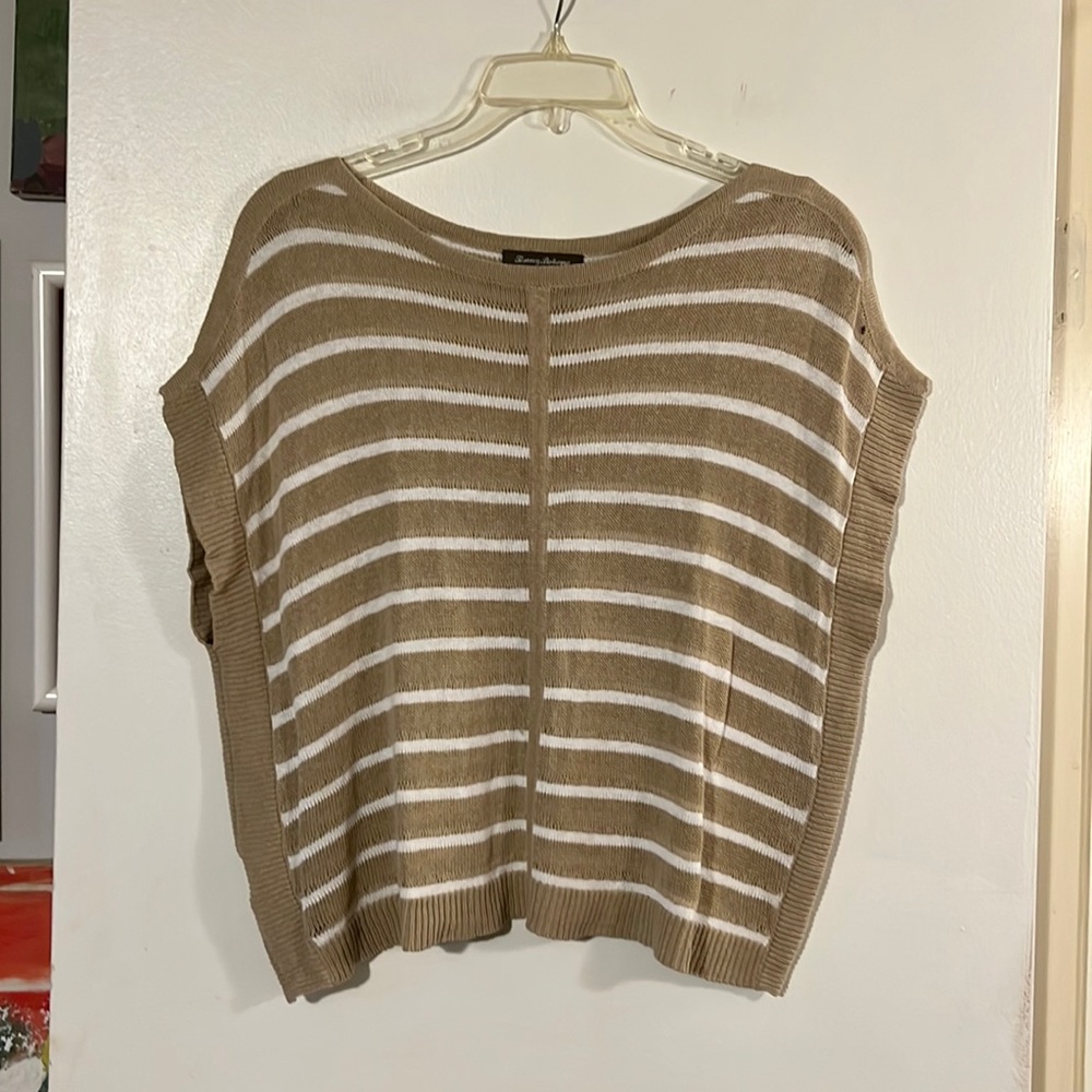 Tommy Bahama tan/cream striped linen blend sweater